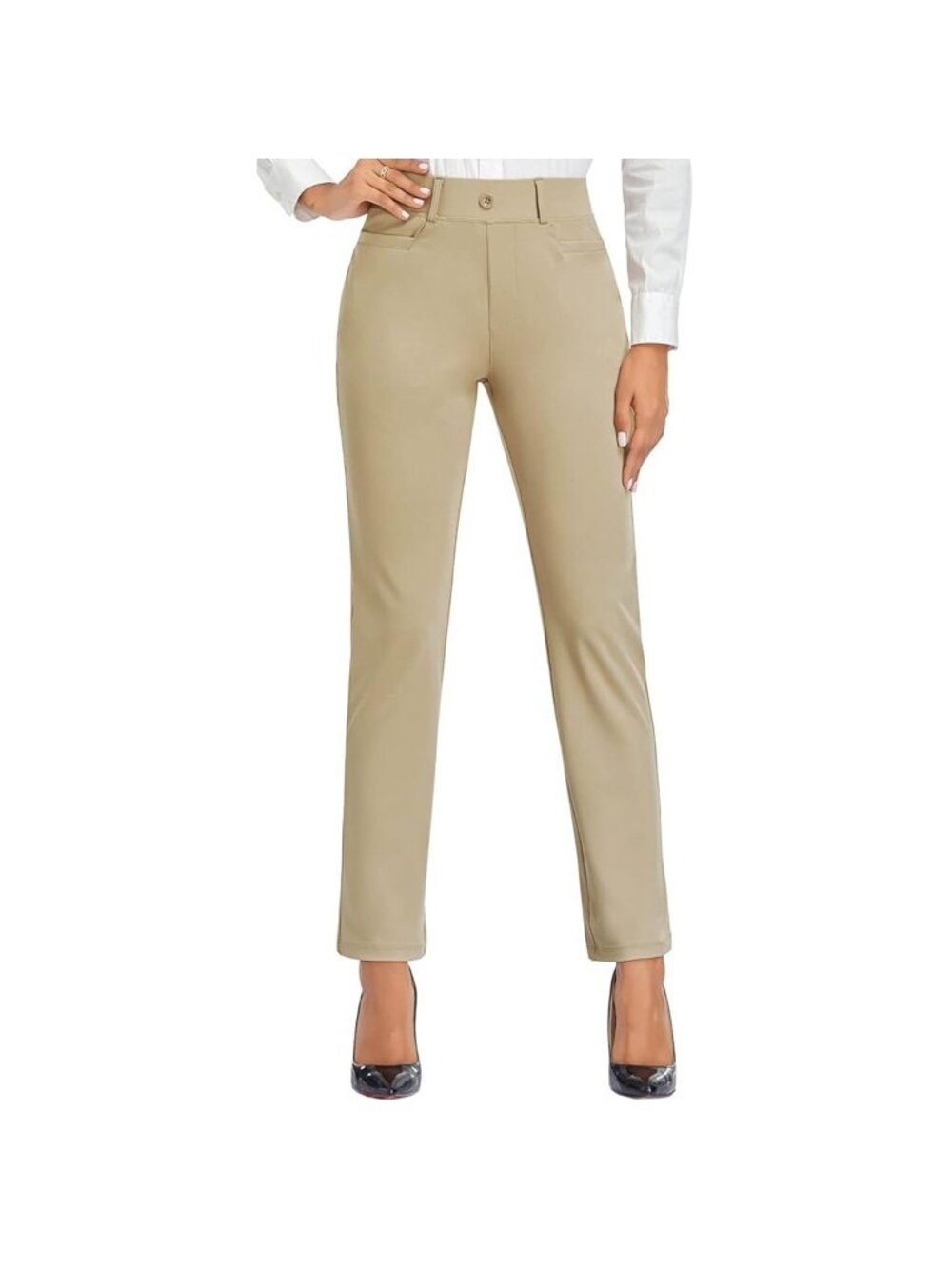 Women's Capri Pants Wrinkle Free Dressy Crop Golf Pants Stretch Khaki Small